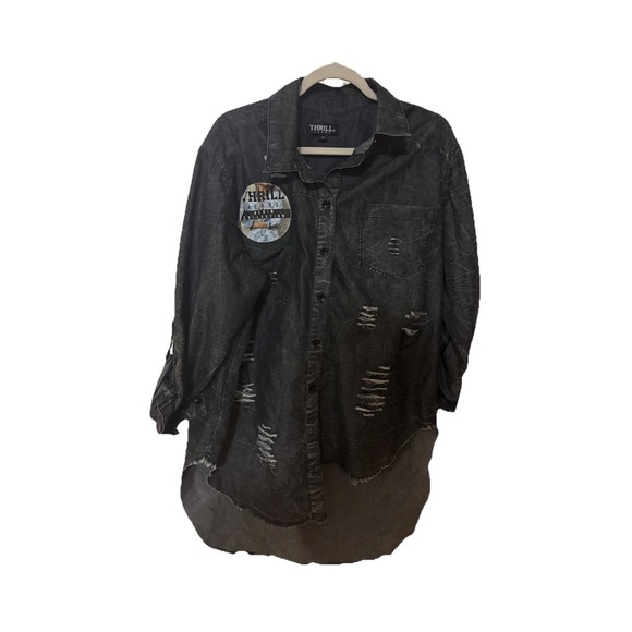 Thrill Jeans Stonewashed Denim Dress Sz 2x Long Back Raw Edge Thrashed New Tags - Picture 2 of 11